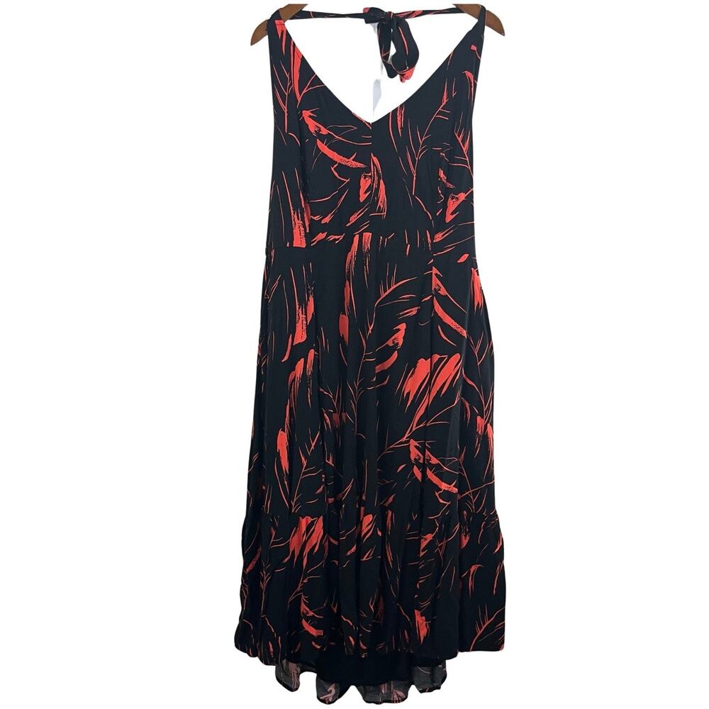 Torrid Halter Maxi Dress Womens 3 3X Black Coral Abstract Floral Plus Size